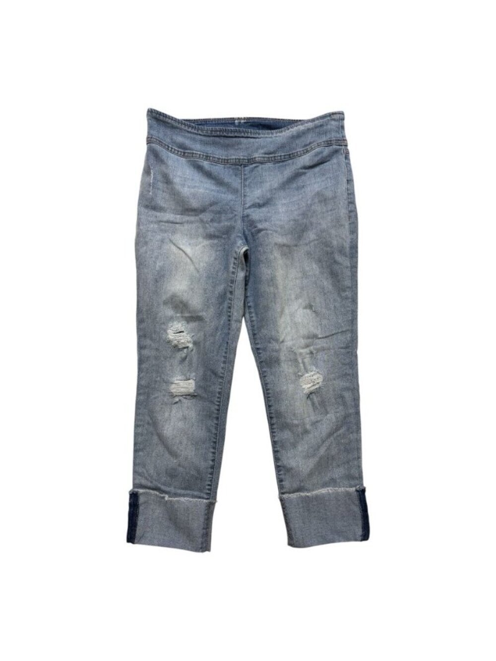 INC Denim Pull On Straight Crop Jeans Distressed Cuffed Size 10